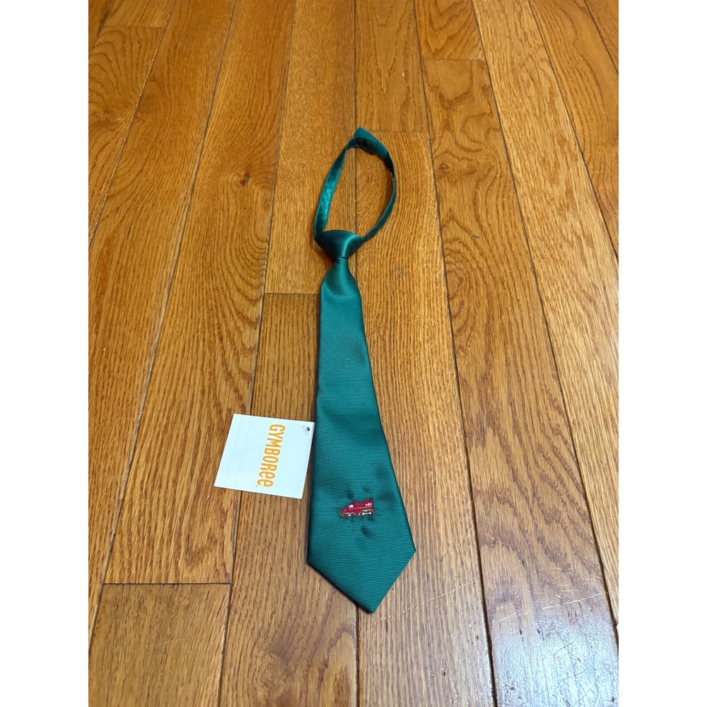 Gymboree Boys Green Train Embroidered Pre-Tied Necktie Adjustable 3 & Up NEW